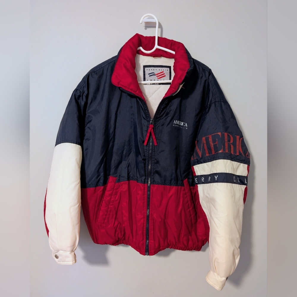 PERRY ELLIS Vintage USA Jacket Men's M Red White Blue Patriotic Puffer America